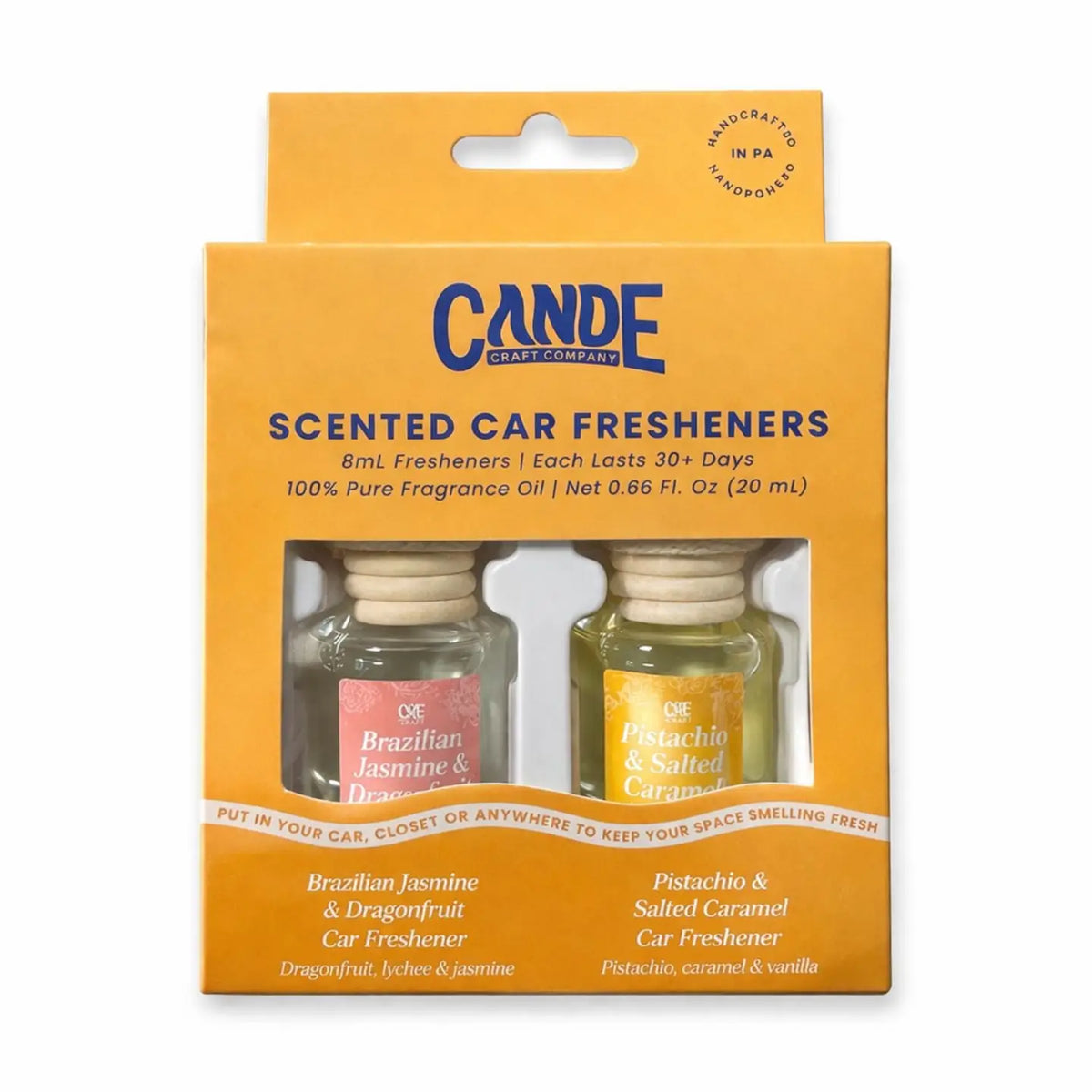 Duo de désodorisants voiture Jasmin brésilien et Pistache caramel salé – CE Craft Co