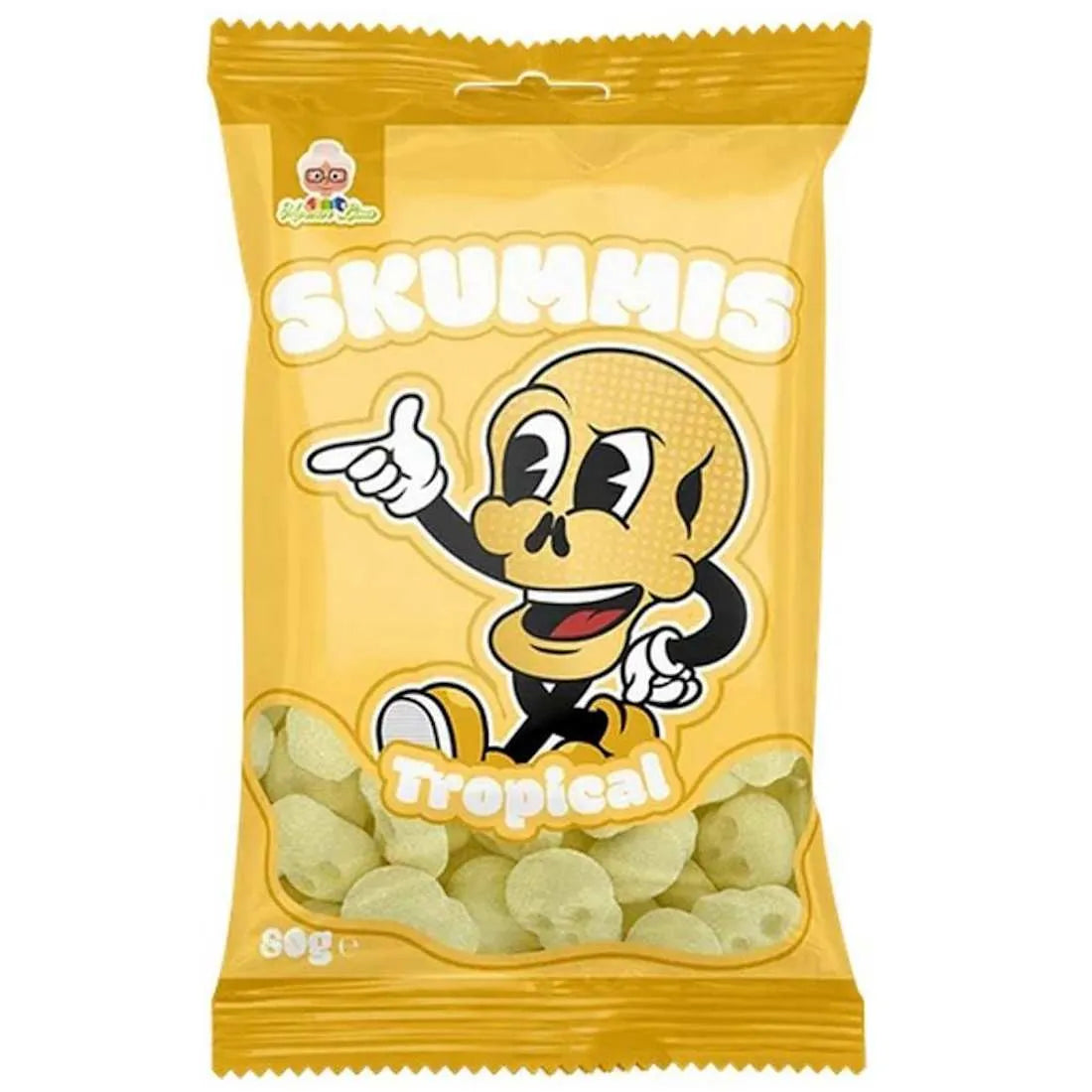 Bonbons Skummis Tropical – Crânes jaunes, 80 g