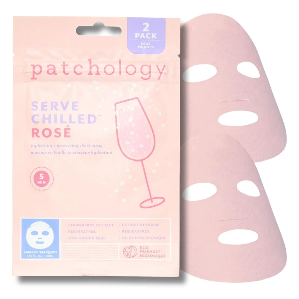 Masques visage hydratants Rosé – Patchology Serve Chilled, duo