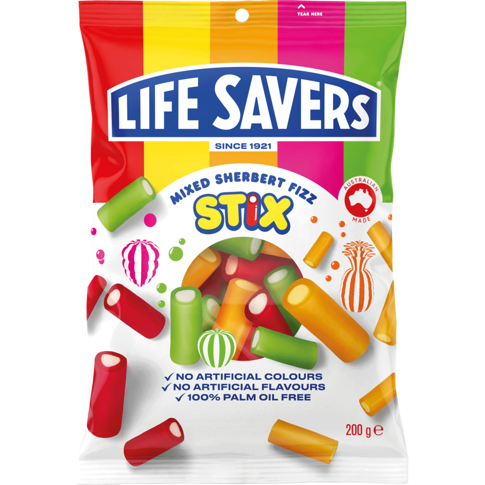 Bonbons Life Savers Stix assortis – Mixed Sherbert Fizz, 200 g