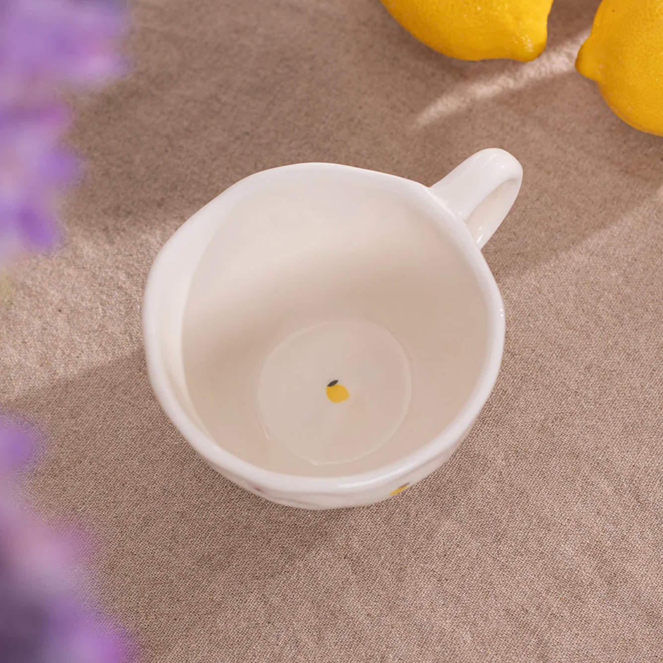 Tasse Citrons & Fleurs — Céramique Crème Artisanale | Tasse à Café