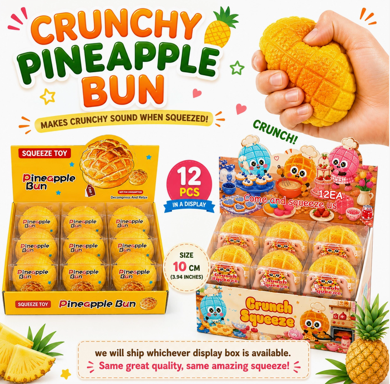 Jouet Squishy Crunchy Pineapple Bun — Son CRUNCH Garanti | 10cm | Anti-Stress & Décompression