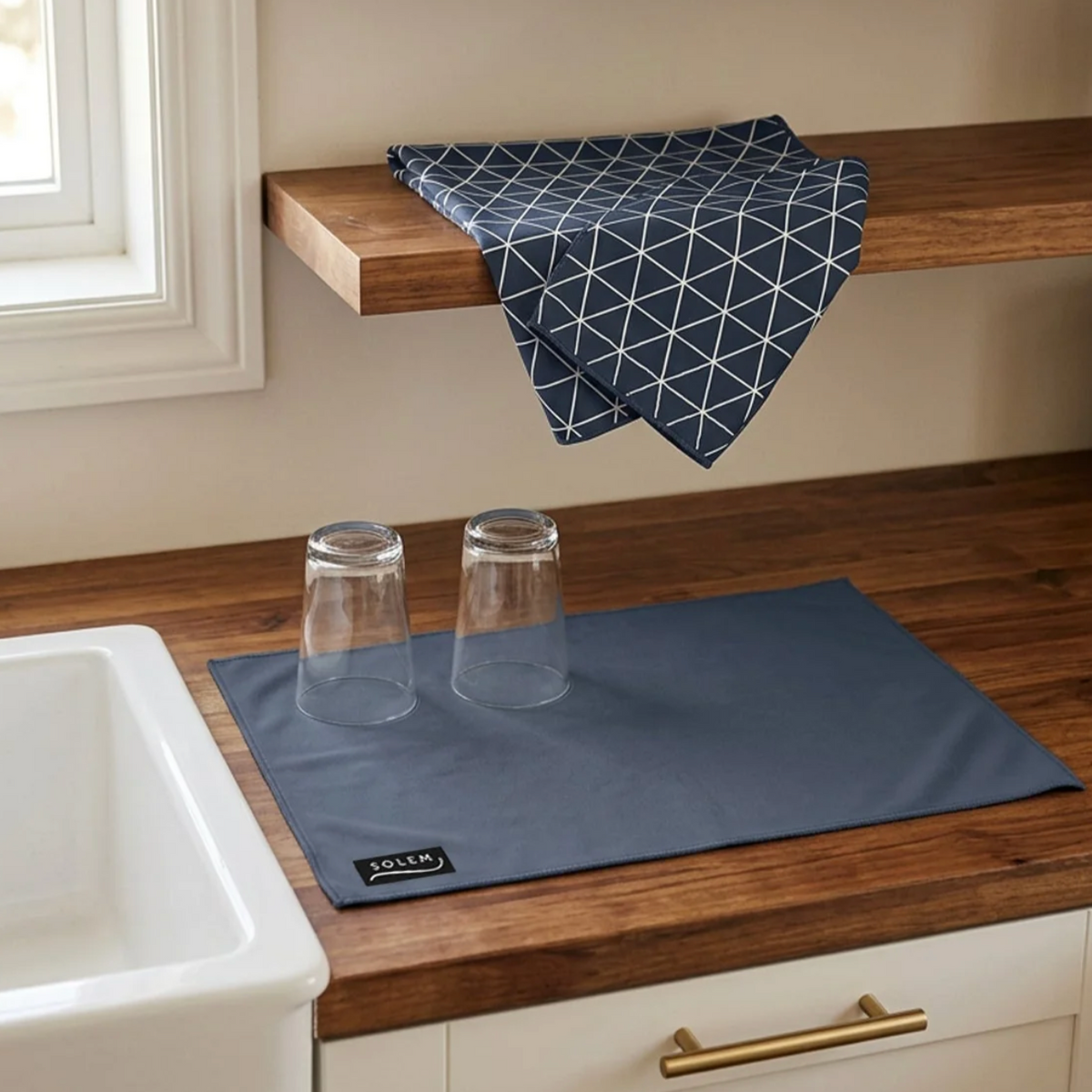 Tapis de séchage vaisselle élégant marine - Solem