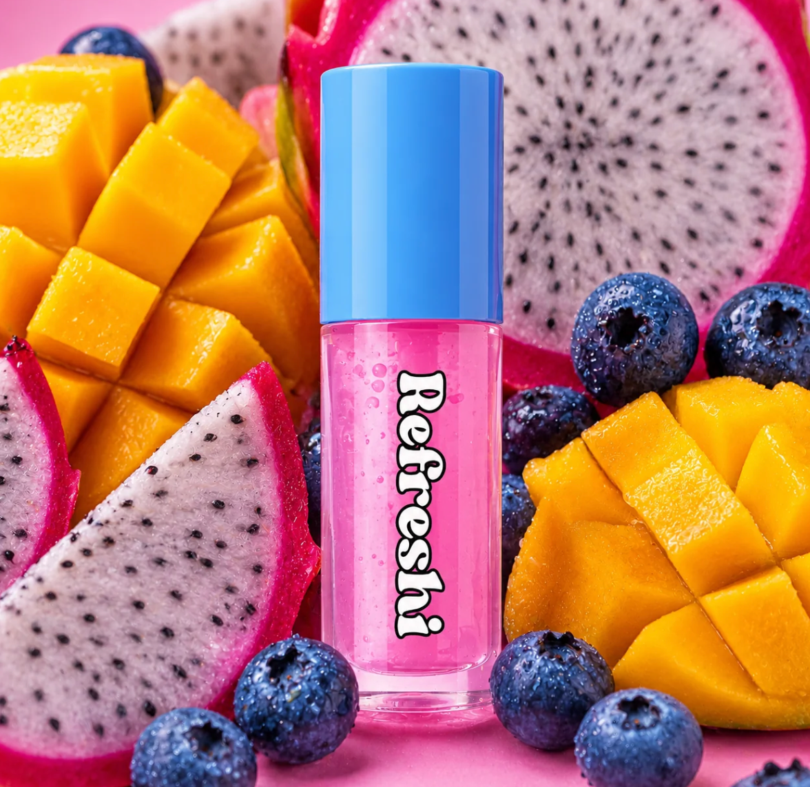 Huile à lèvres transparente – Bleuet et fruit du dragon – Refreshi