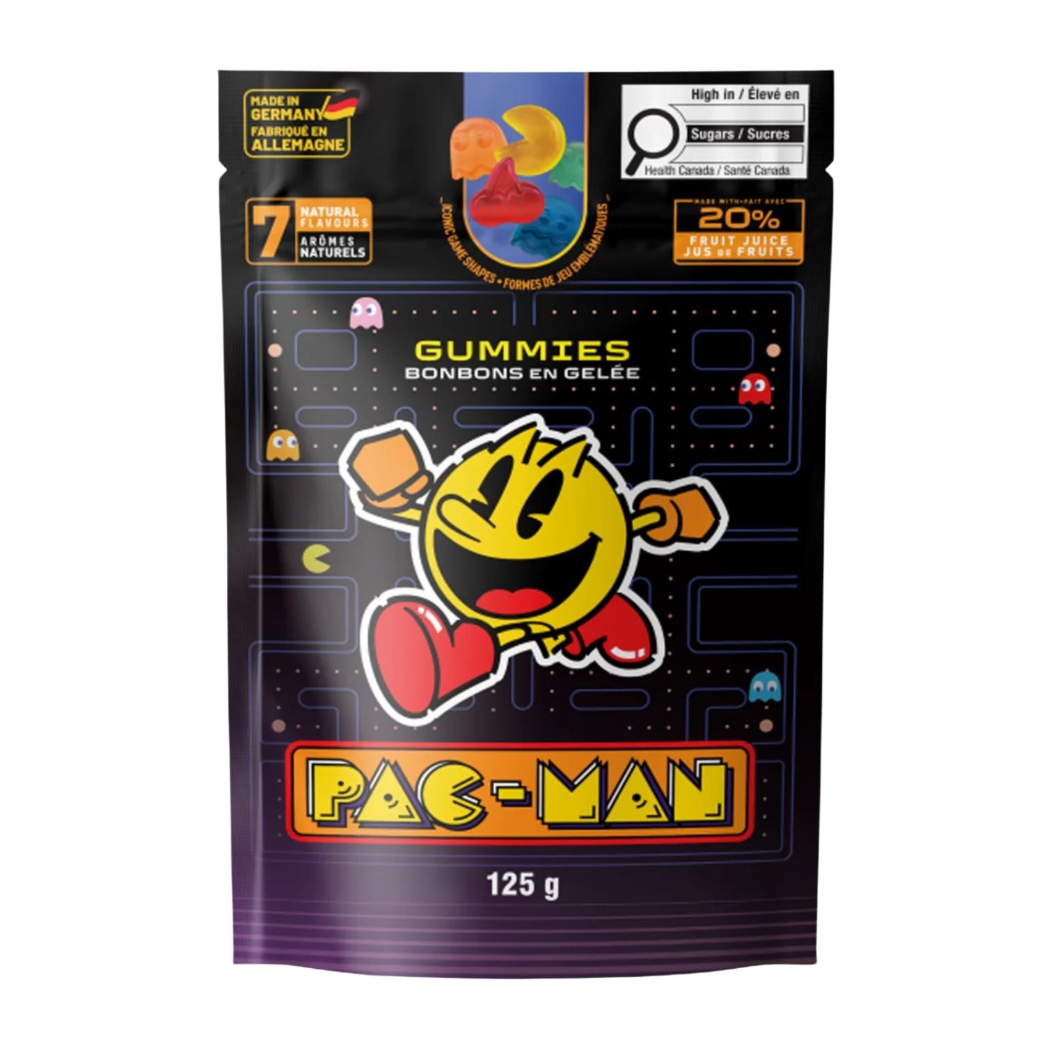 Bonbons en gelée Pac-Man Gummies 125g – 7 arômes naturels fabriqués en Allemagne