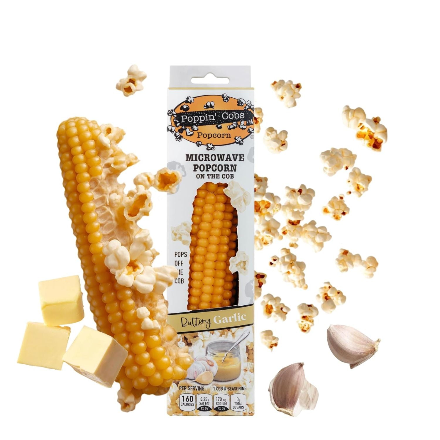 Poppin' Cobs — Popcorn Micro-ondes sur Épi Saveur Beurre & Ail