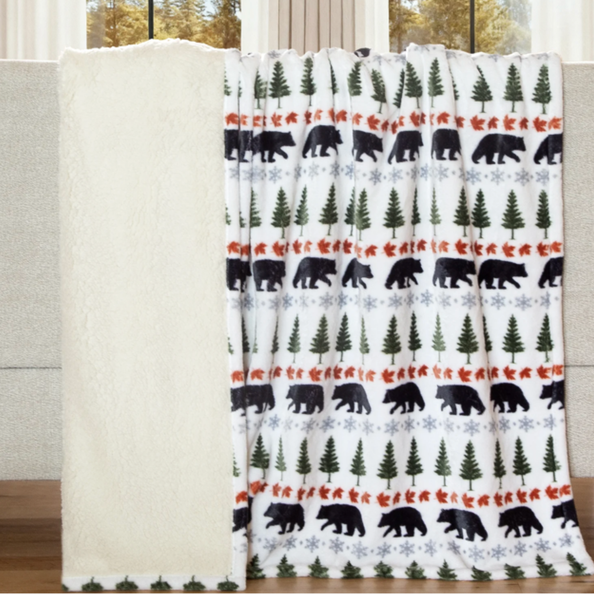 Couverture Evergreen Bear en peluche et sherpa – Carstens