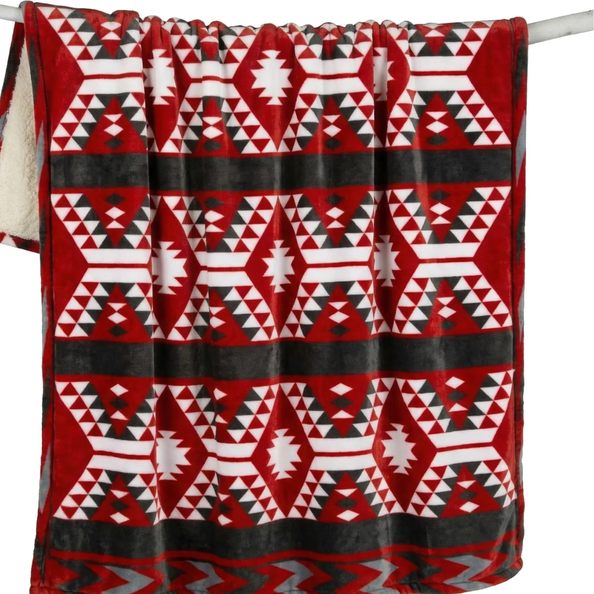 Couverture Utah en peluche et sherpa – Rouge et gris