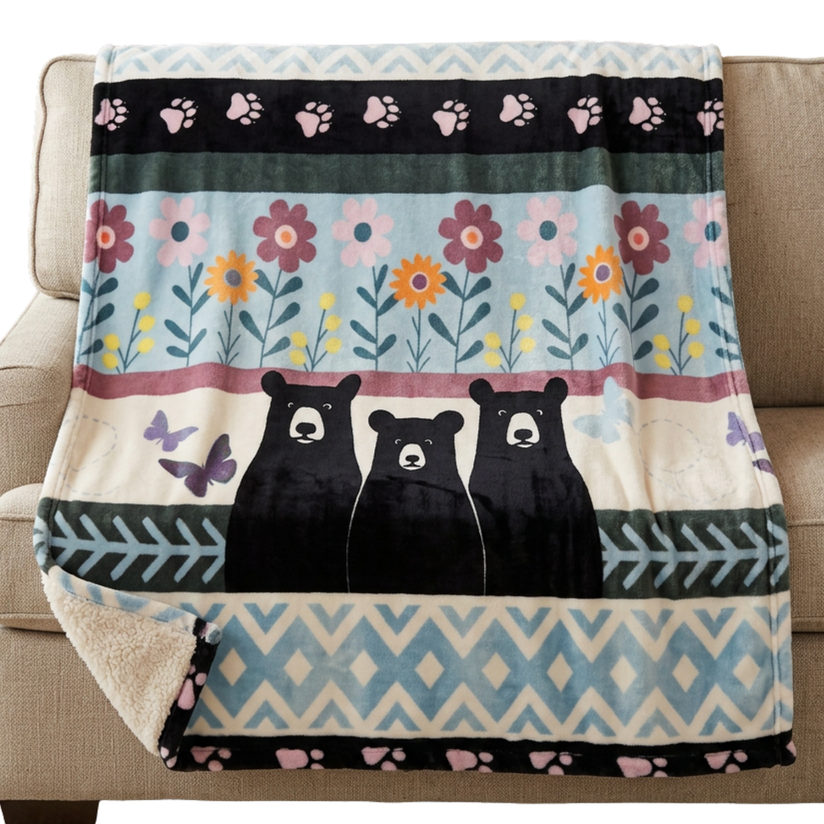 Couverture Bear Garden en peluche et sherpa – Carstens