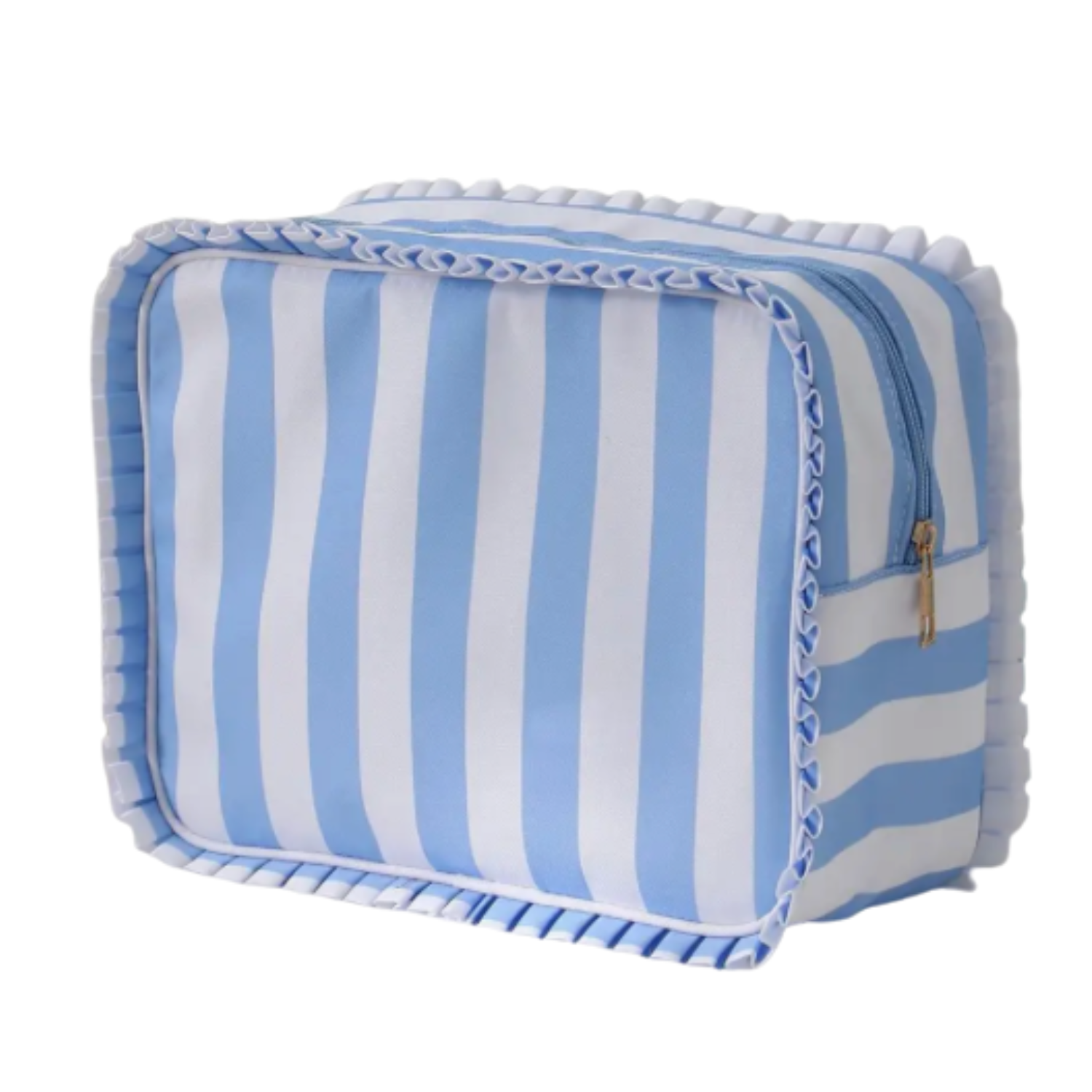 Trousse Cosmétique Rayée Bleu Ciel avec Volants — Josslyn