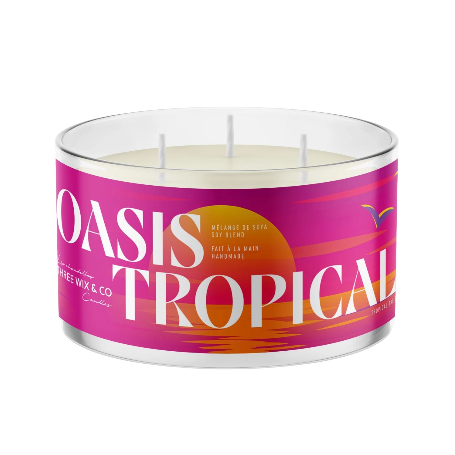 Three Wix & Co – Chandelle 3 mèches oasis tropical – Mélange de soya, fait à la main