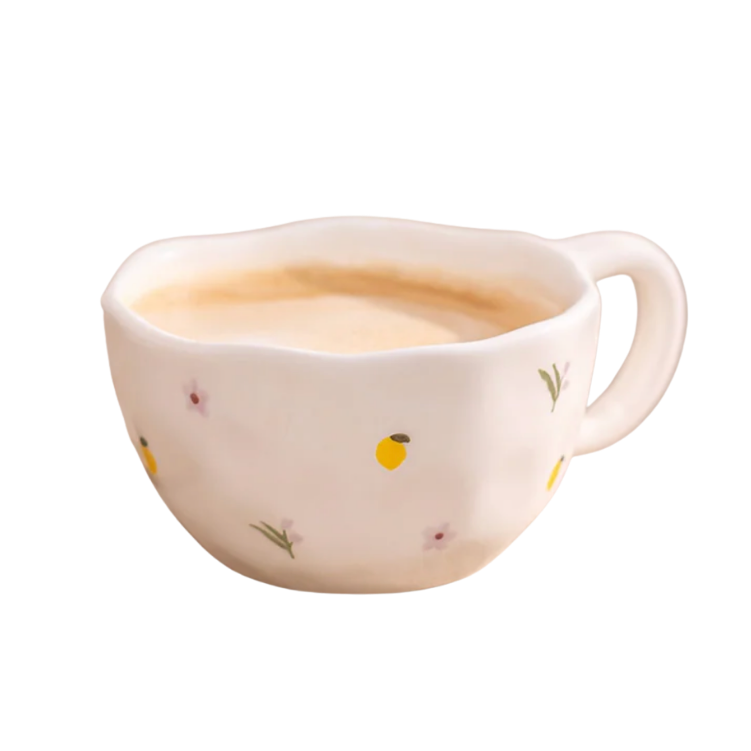 Tasse Citrons & Fleurs — Céramique Crème Artisanale | Tasse à Café