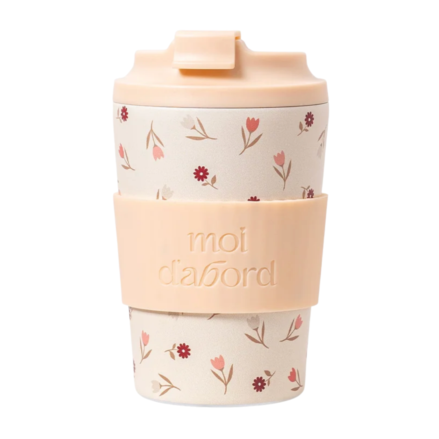 Tasse de Voyage « Moi D’Abord » Mélange Floral — Tulipes, Marguerites & Pêche | Couvercle Silicone