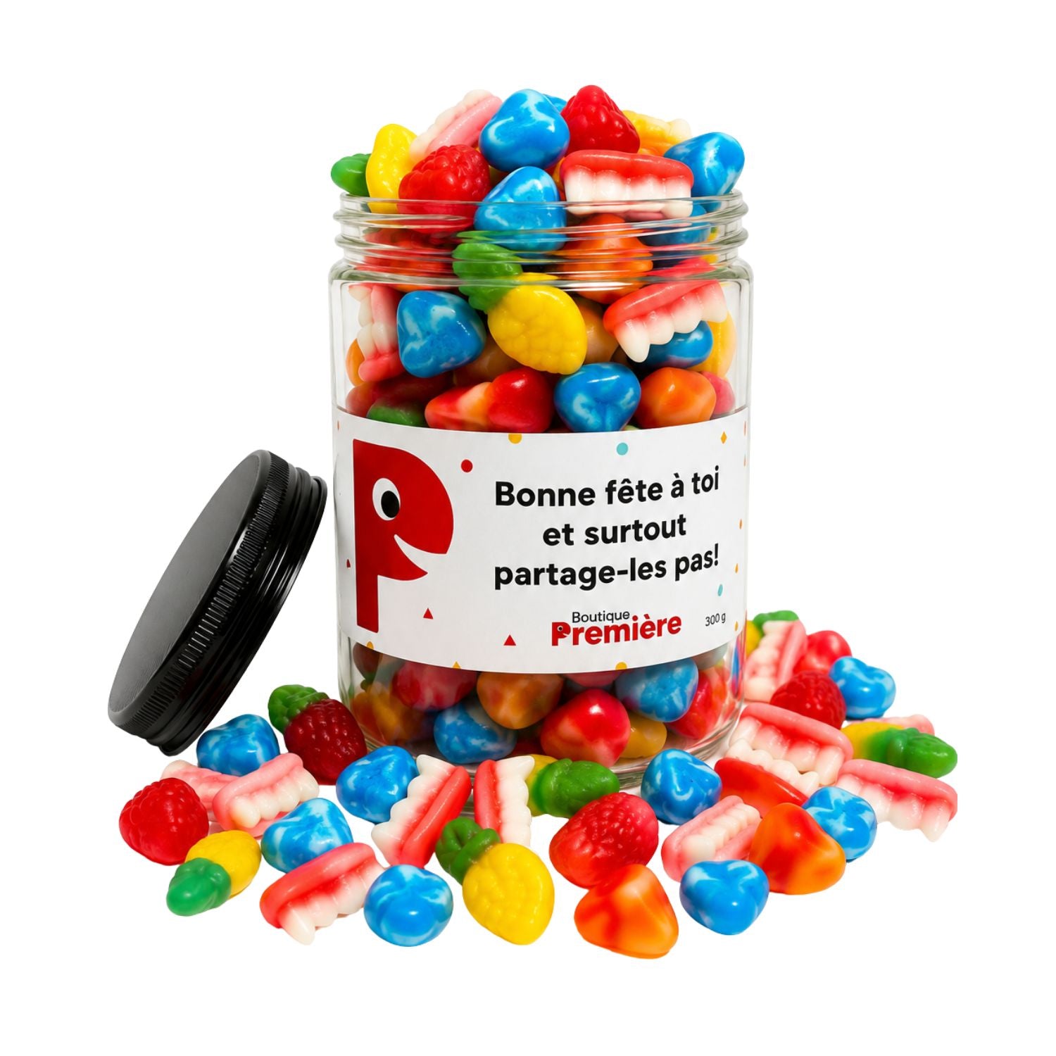 Confection « Bonne fête à toi et surtout partage-les pas ! » – Pot de Bonbons Réutilisable