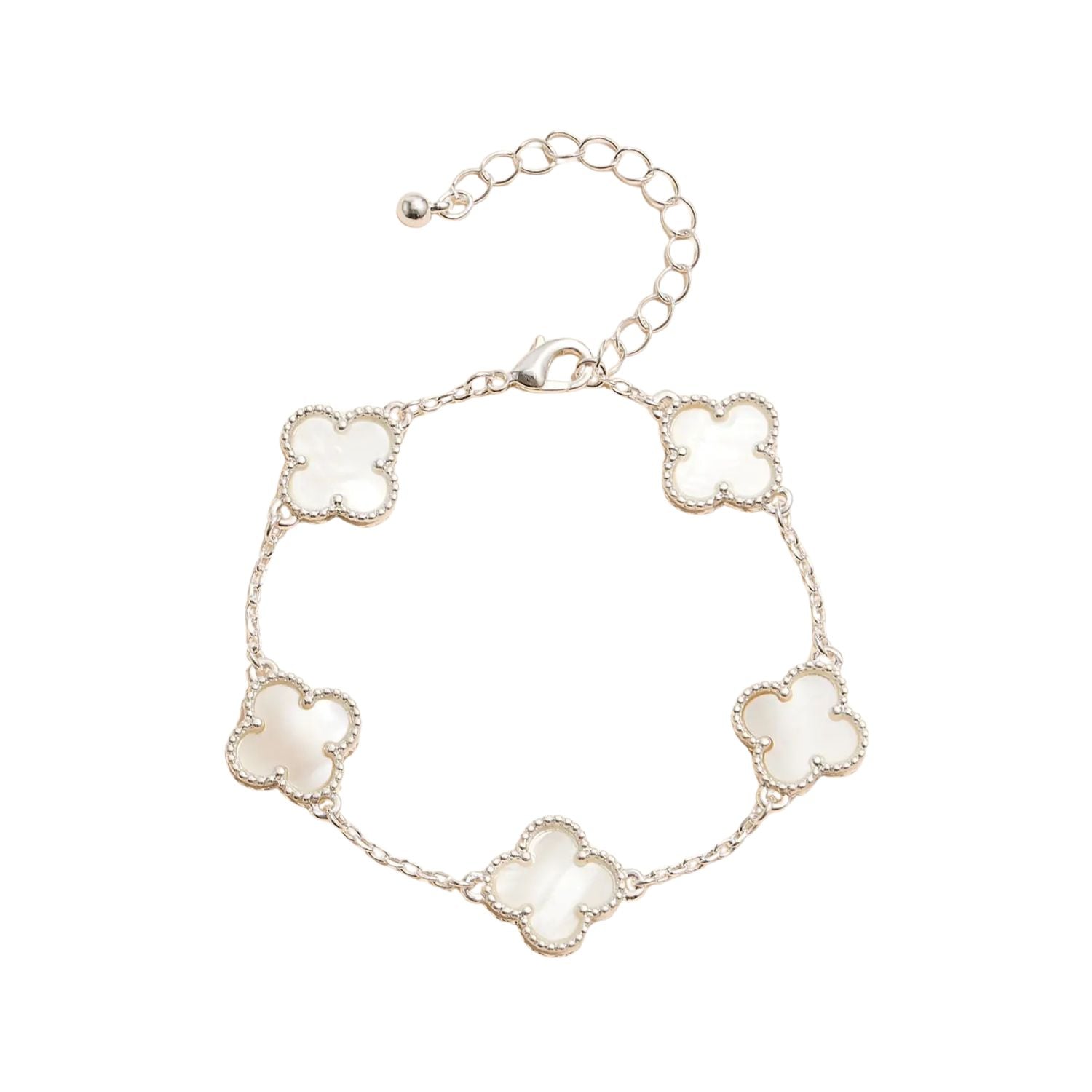 Bracelet trèfle - Coquillage avec accents blanc argent