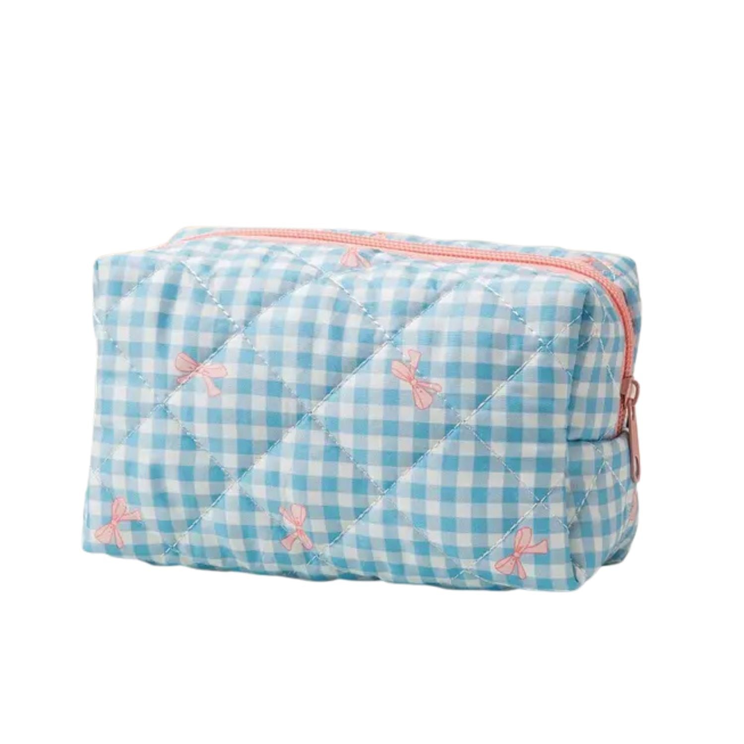 Trousse voyage - Carreauté bleu boucle rose