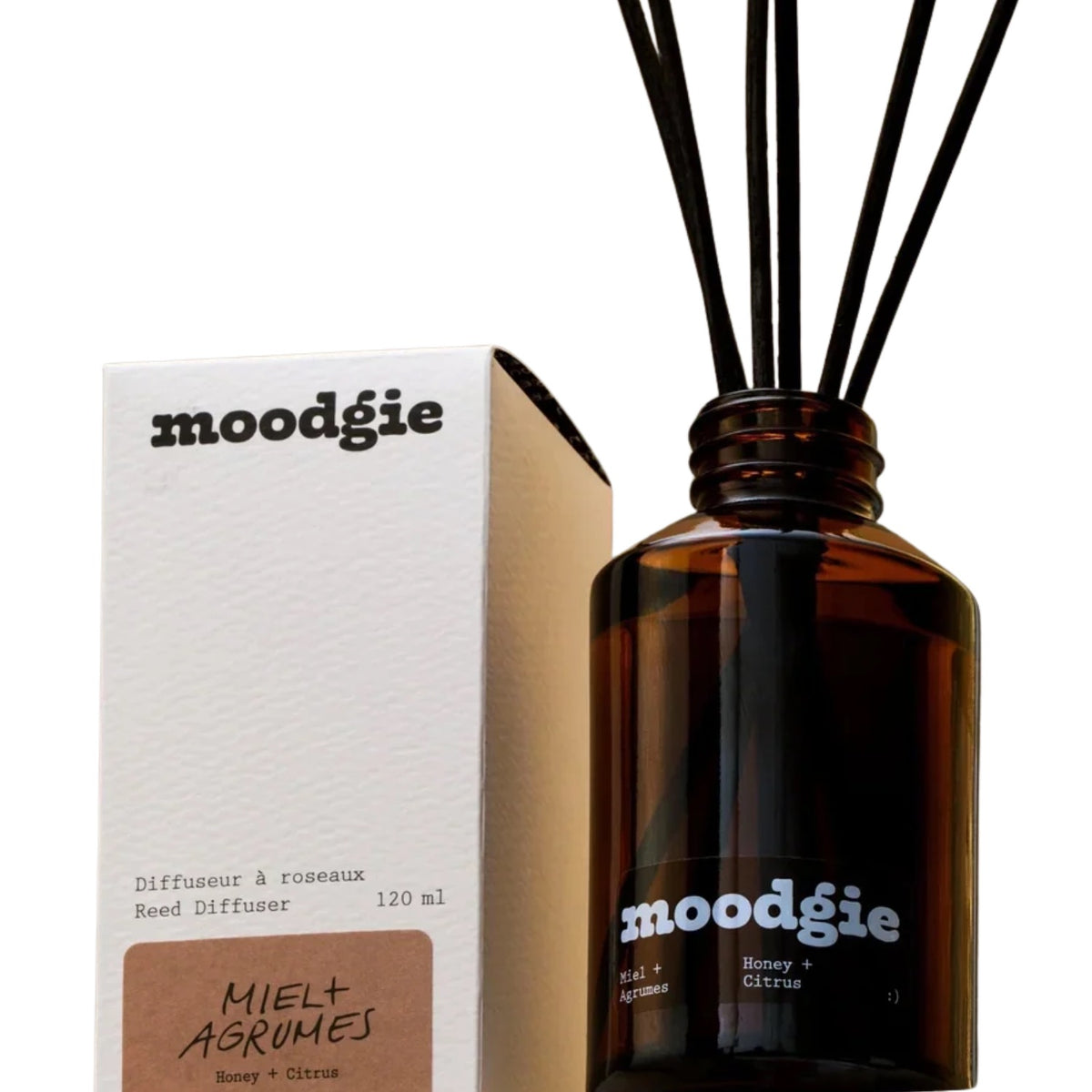Moodgie – Diffuseur à roseaux Miel + Agrumes – 120 ml