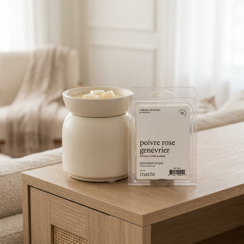 Cubes de cire de soya Poivre rose et genévrier – Marée