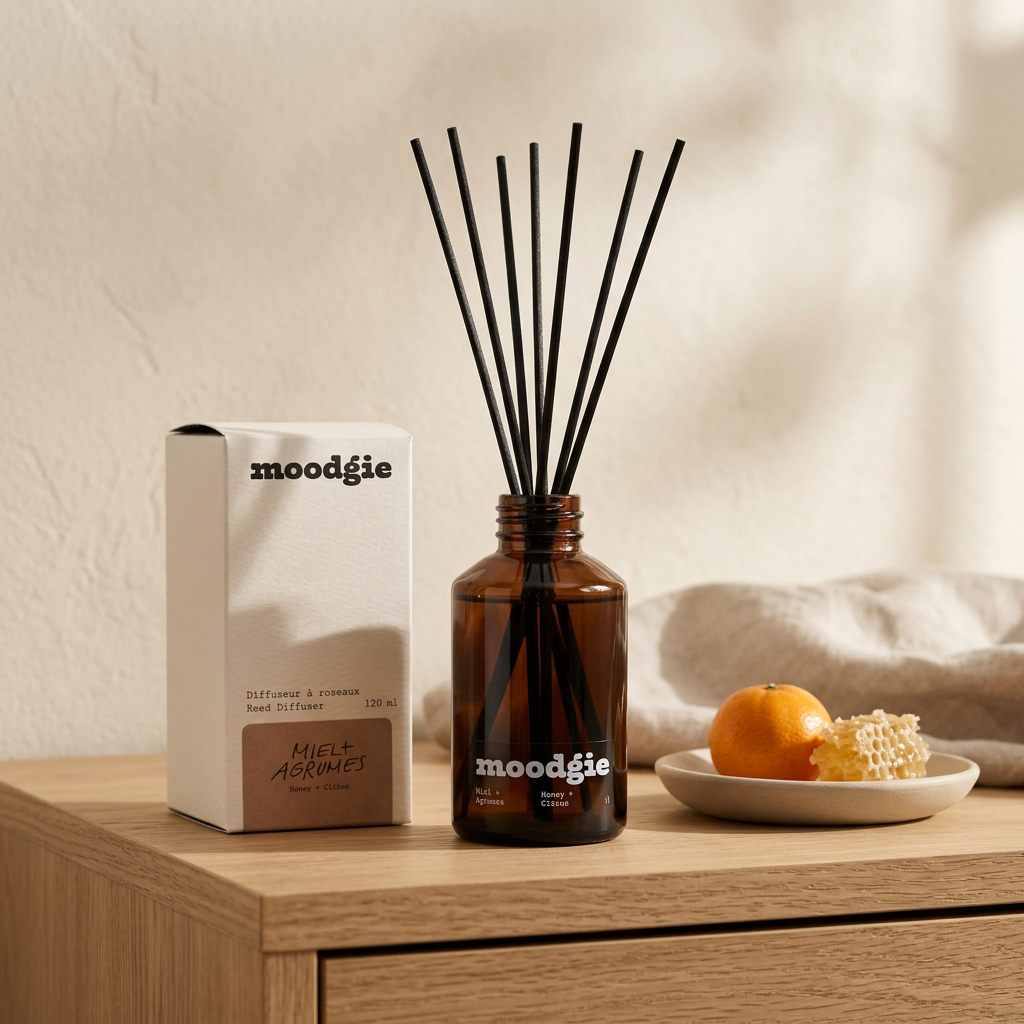 Moodgie – Diffuseur à roseaux Miel + Agrumes – 120 ml