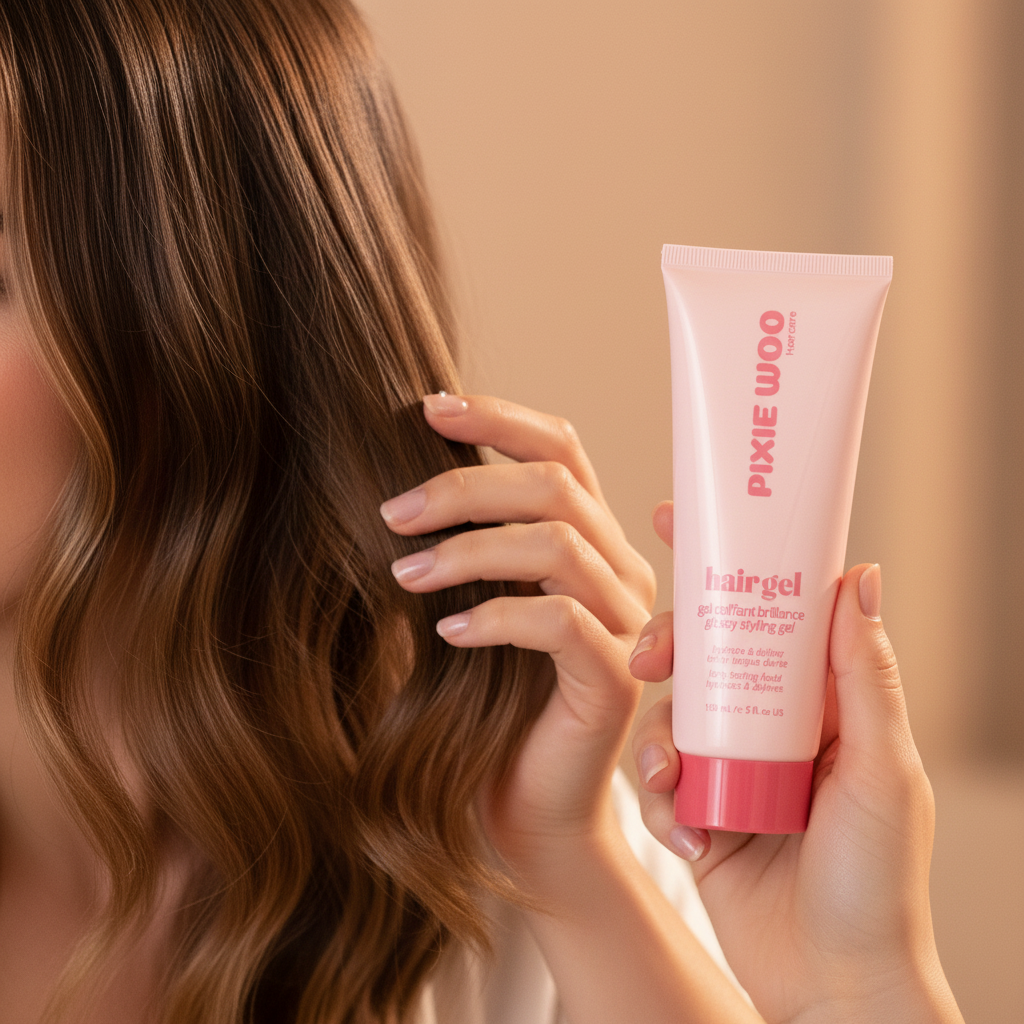 Coiffage de cheveux brillants avec le Pixie Woo Hair Gel Radiant Brilliance