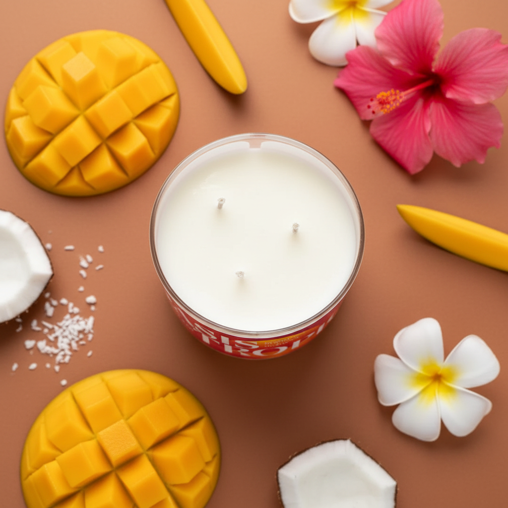 Three Wix & Co – Chandelle 3 mèches oasis tropical – Mélange de soya, fait à la main