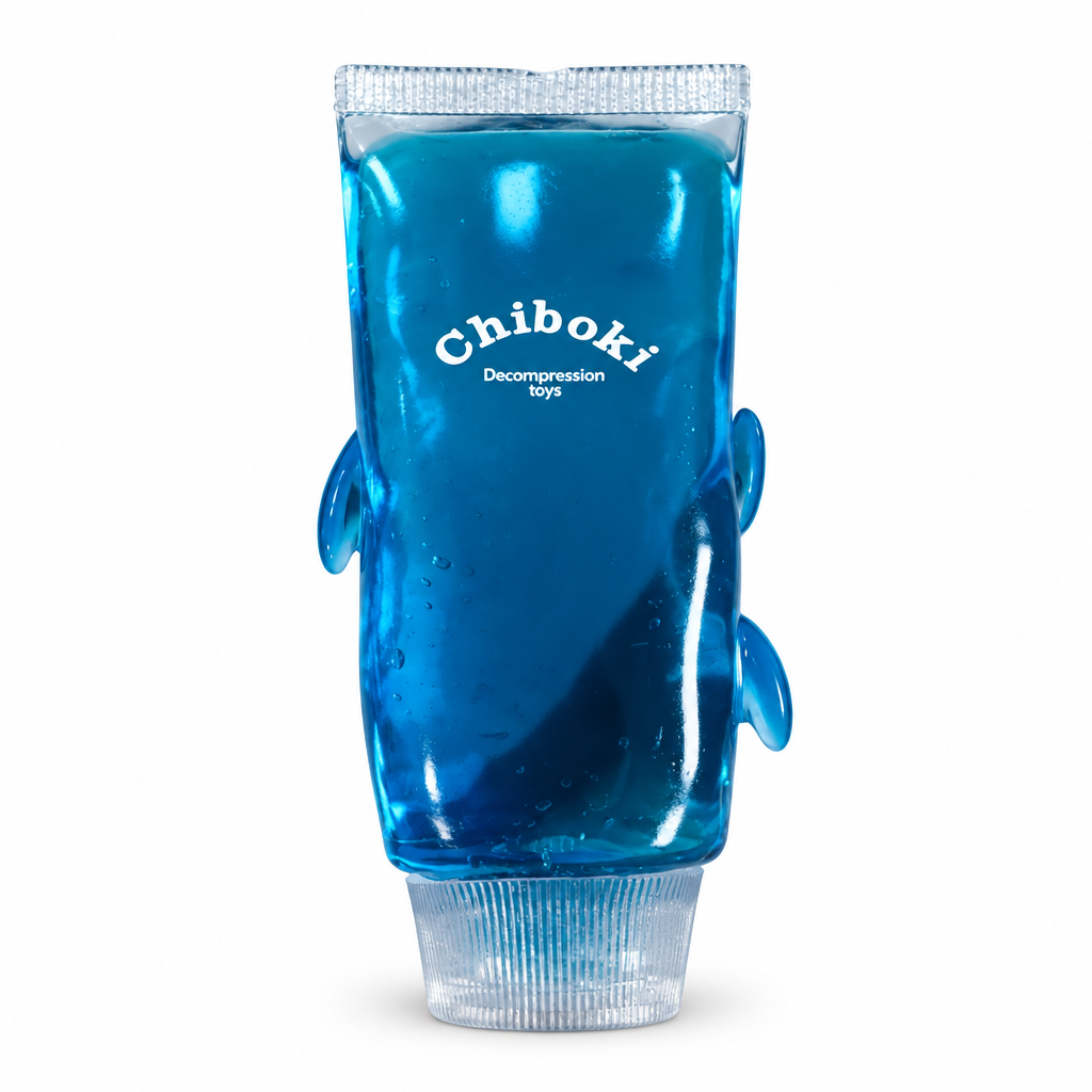 Balle anti-stress en forme de tube bleu paon sur fond blanc