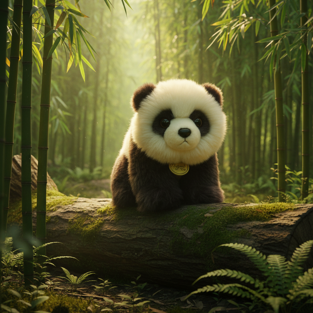 Peluche bébé panda Aurora Miyoni dans ambiance forêt de bambous lifestyle