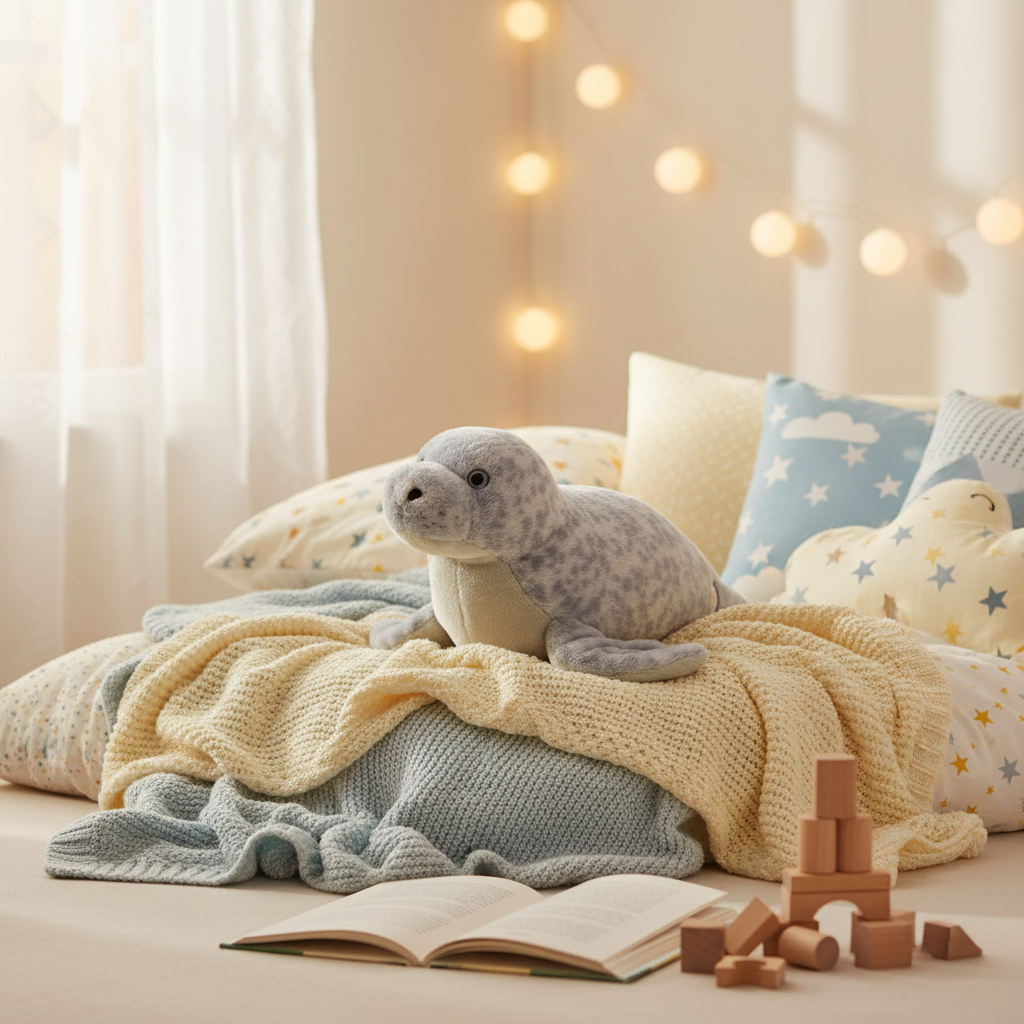 Peluche phoque dans une chambre d'enfant cosy