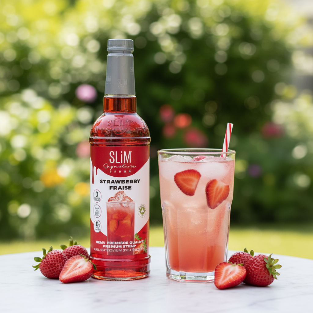 Sirop SLiM Fraise avec limonade glacée et fraises fraîches, ambiance estivale