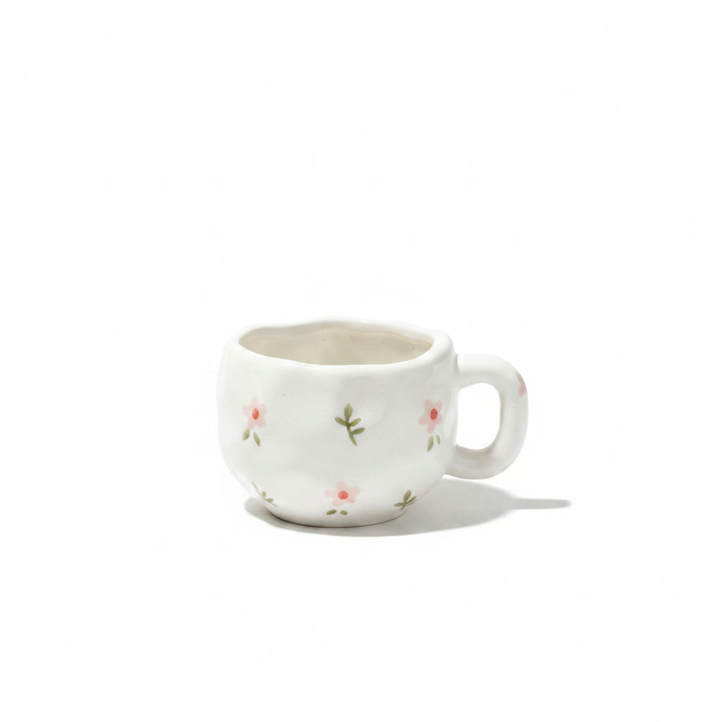 Tasse céramique fleurs sauvages sur fond blanc