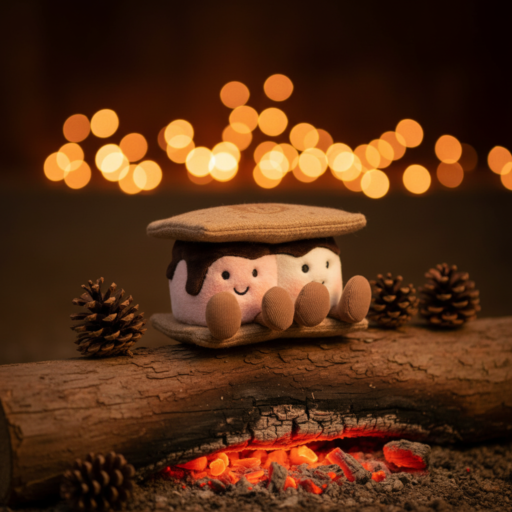 Jellycat Amuseables S'Mores lifestyle feu de camp