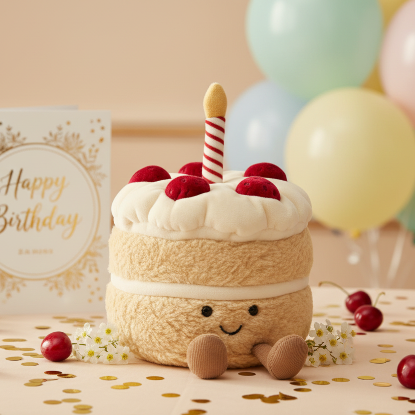 Gâteau de Fête Amuseable – ambiance anniversaire élégant avec cerises et confettis dorés