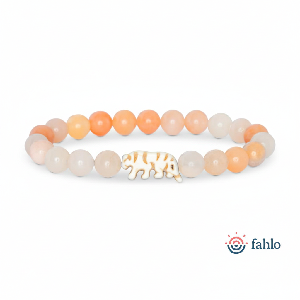 Bracelet Fahlo Tigre Hibiscus perles pêche sur fond blanc