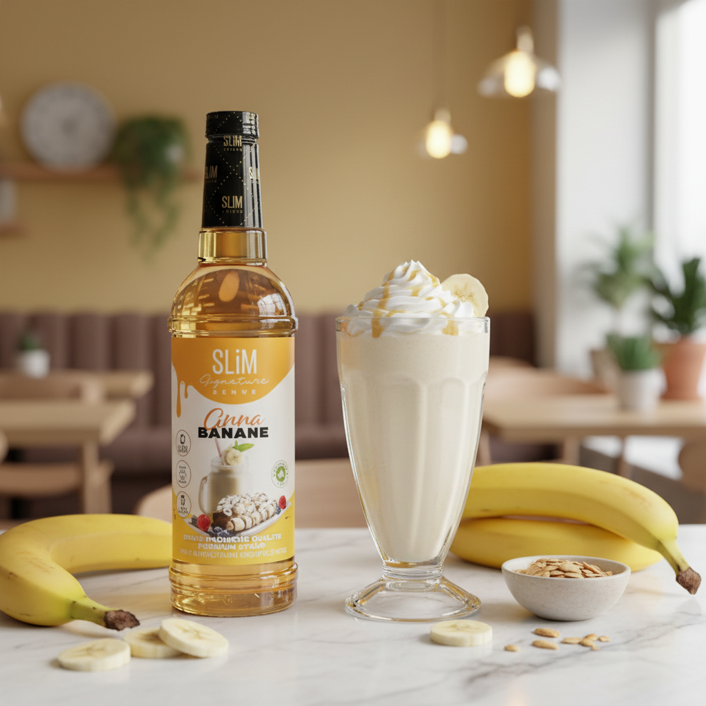 Sirop SLiM Banane avec milkshake crémeux et tranches de banane fraîche