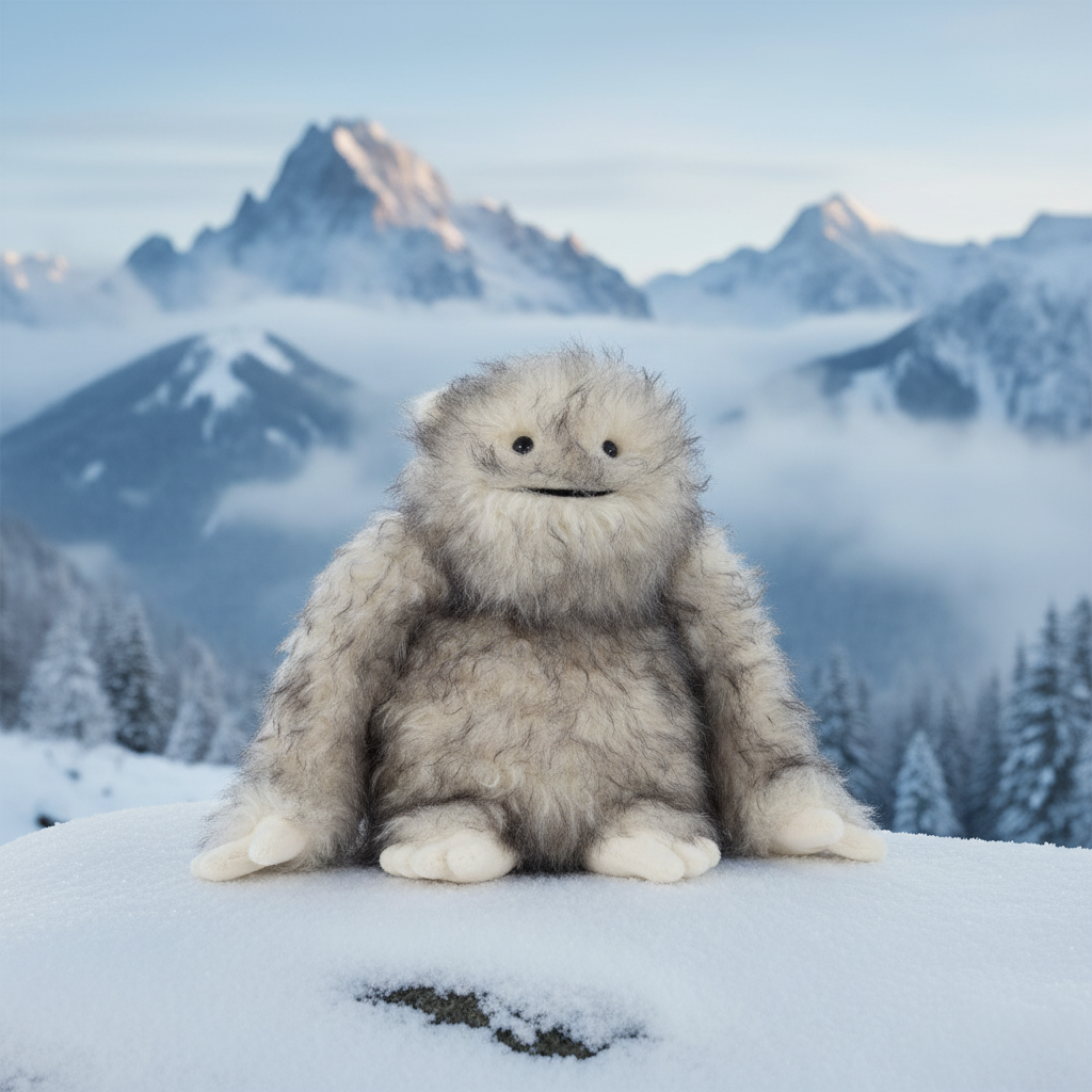 Jellycat Bretti Yeti — Peluche yéti géant en ambiance montagne enneigée