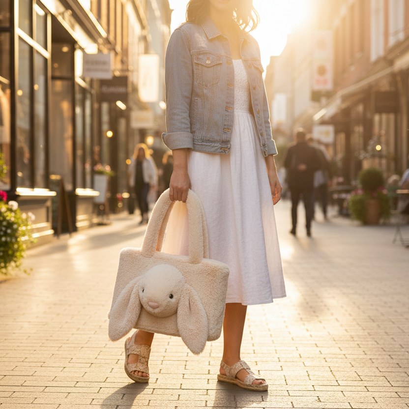 Bourse Smudge Lapin – grand sac tote crème oreilles tombantes ambiance street style