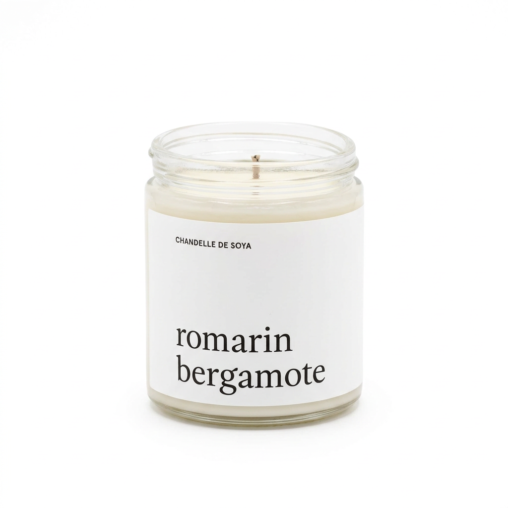 Chandelle de soya Romarin et bergamote Marée 270 ml sur fond blanc