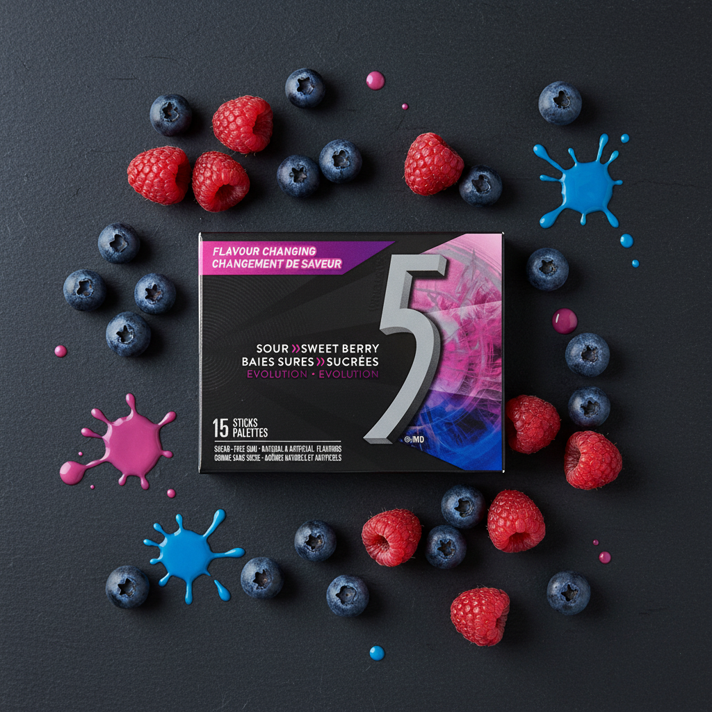 Boîte 5 Gum Baies Sures Sucrées avec baies fraîches colorées