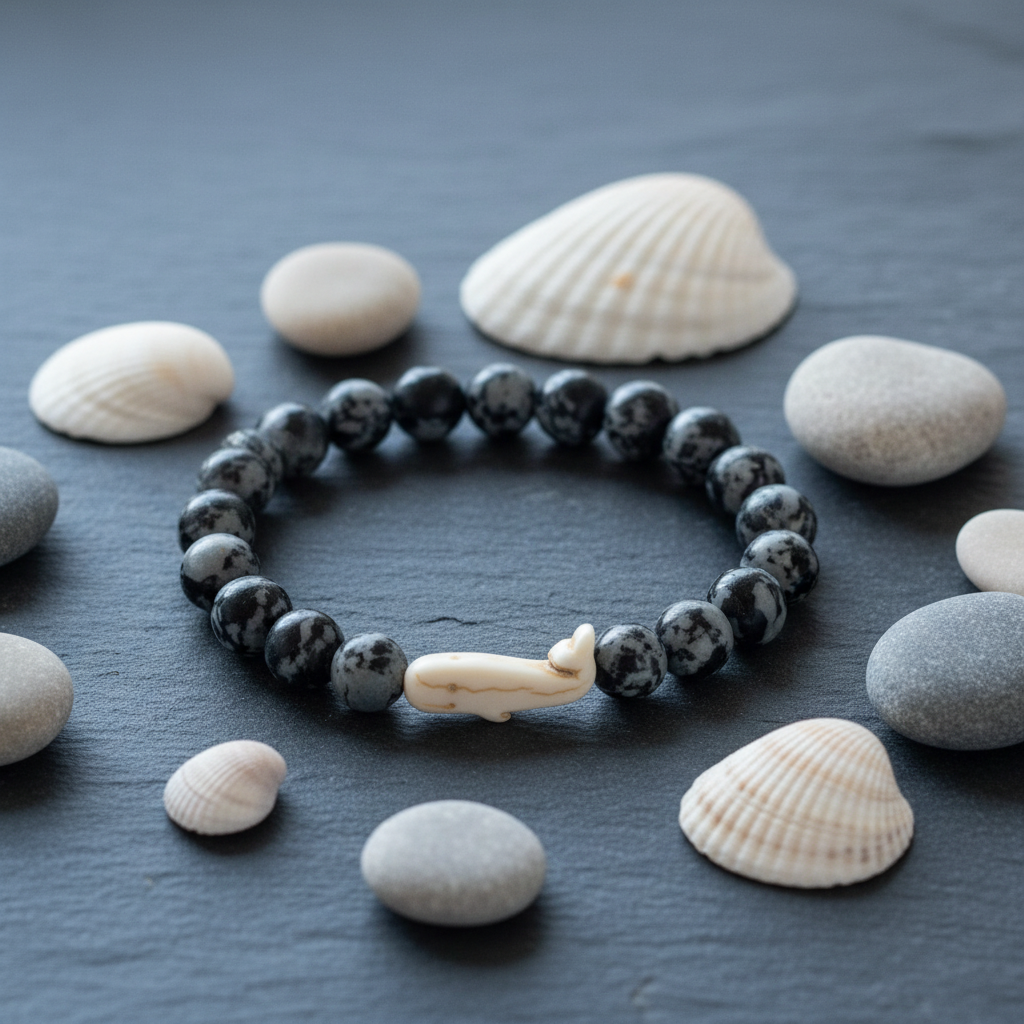 Bracelet Fahlo Baleine Ocelli Stone sur ardoise avec coquillages blancs
