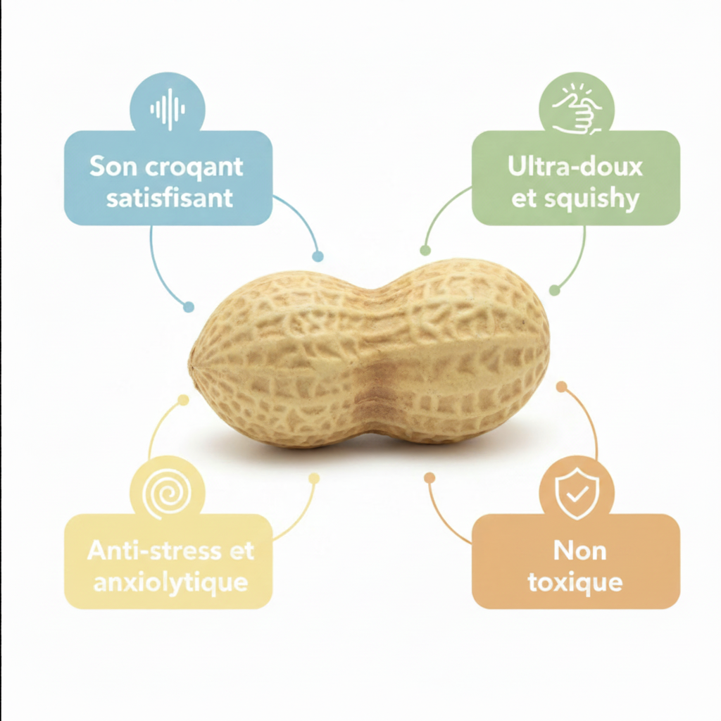 Peanut Crunch jouet squishy ASMR - infographie explicative français