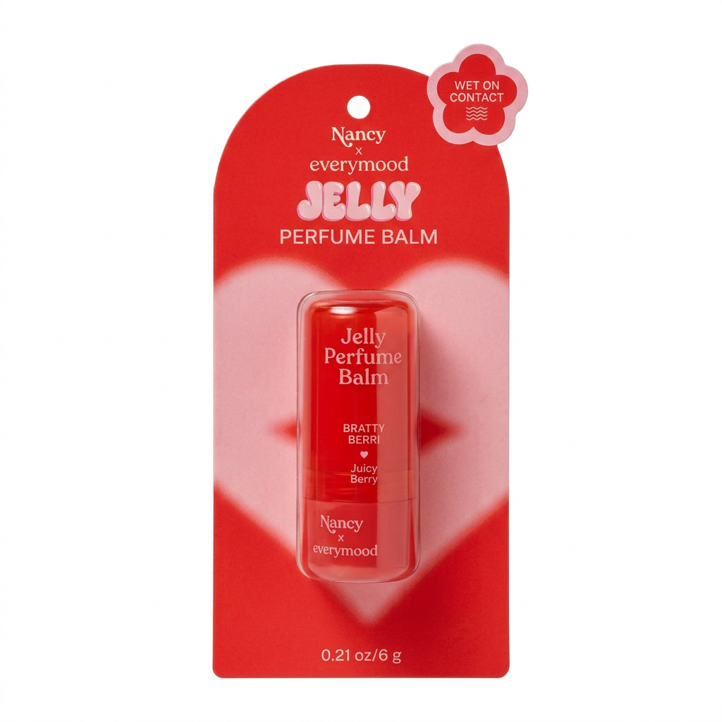 Mini baume parfumé BRATTY BERRI Juicy Berry de Nancy x Everymood, 6 g, dans son emballage individuel sur fond blanc.