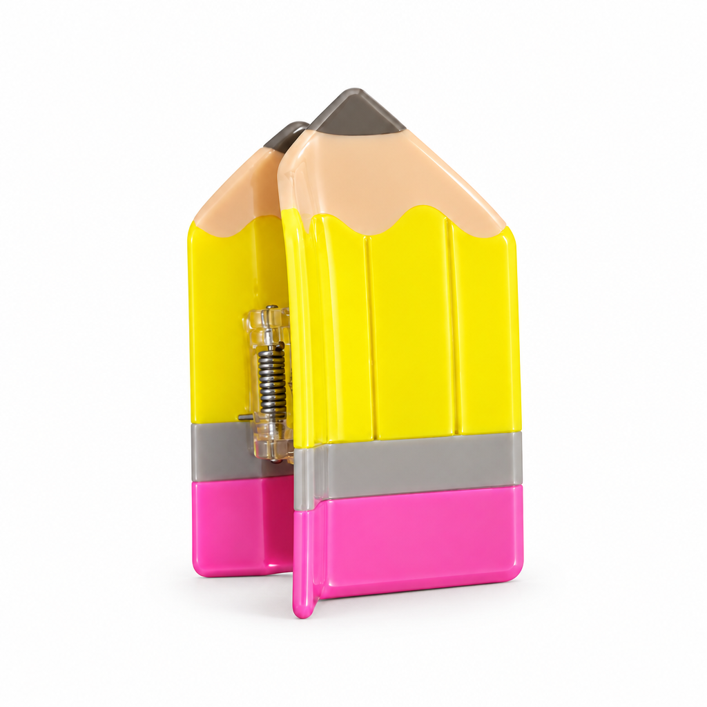 Pince à cheveux en forme de crayon jaune et rose The Diva Soap sur fond blanc