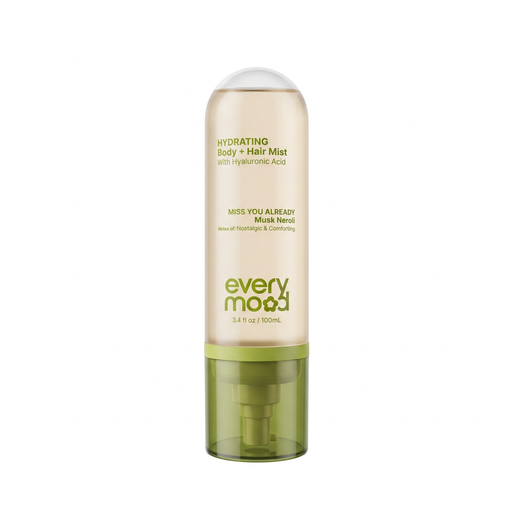 Brume pour le corps et les cheveux Everymood Musk Neroli, 100 ml, présentée de face sur fond blanc.