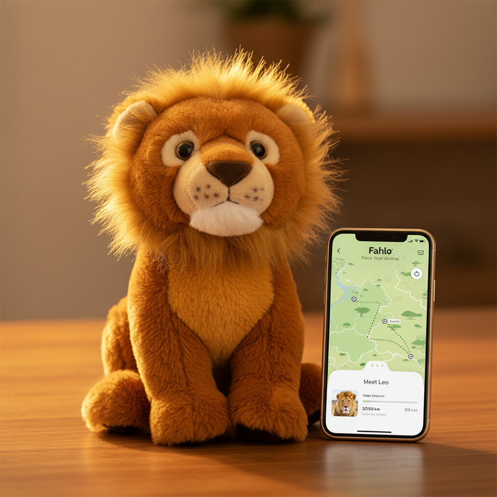 Peluche lion Fahlo avec l’application de suivi Fahlo