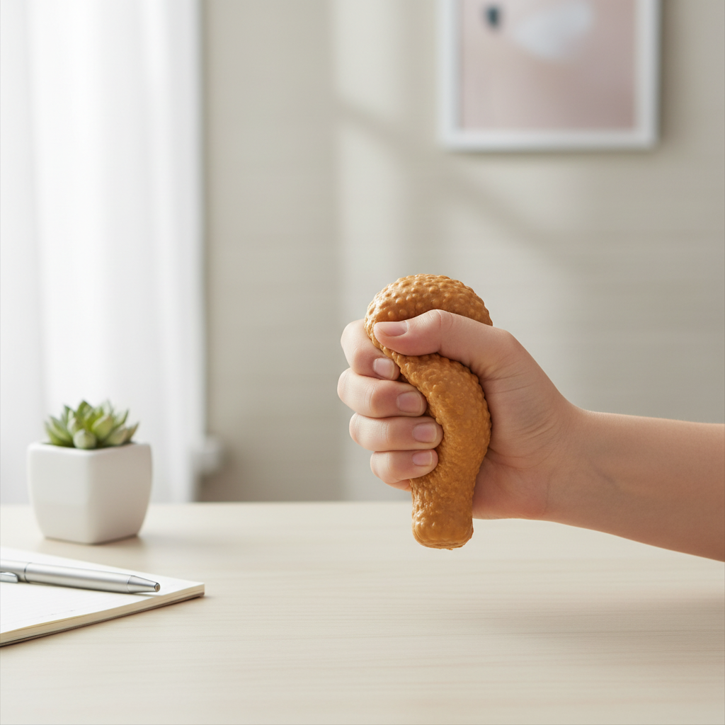 Jumbo Squishy Poulet Frit – photo lifestyle bureau minimaliste