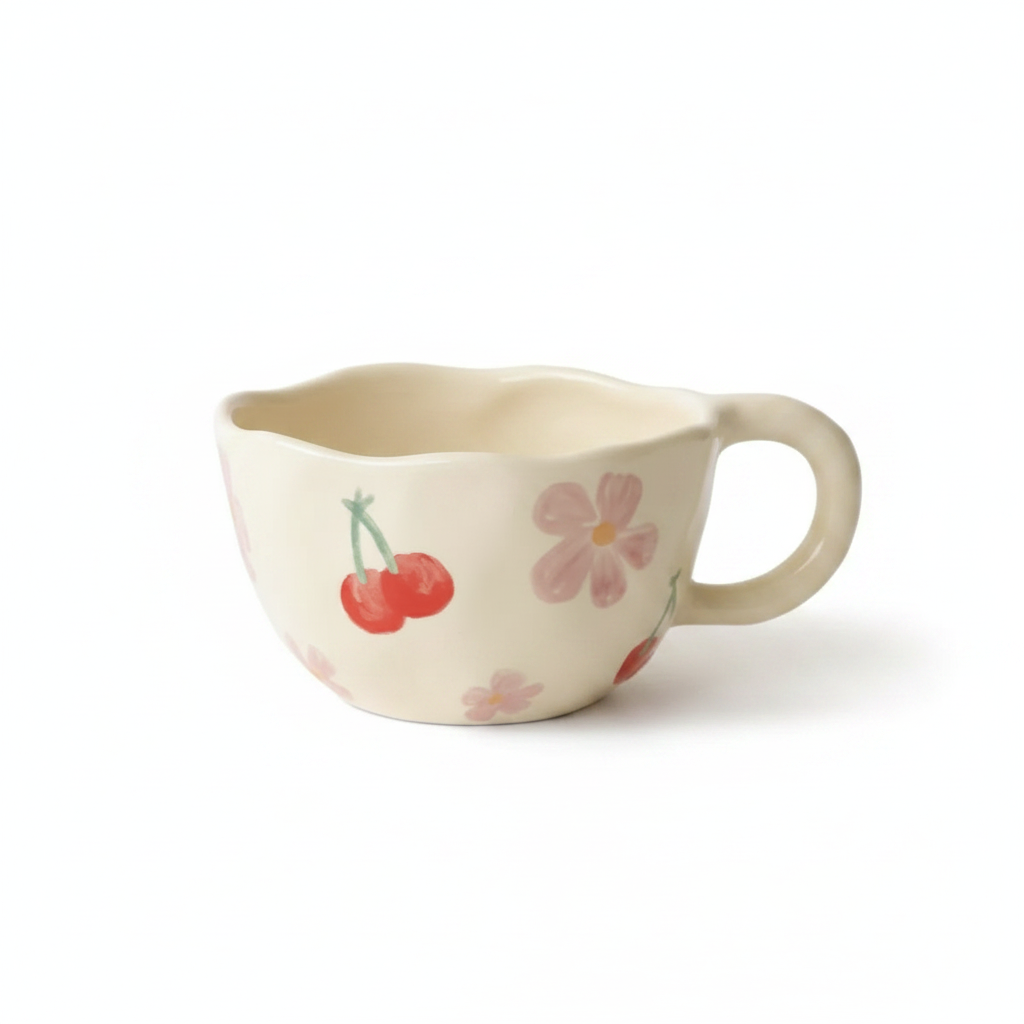 Tasse céramique fleur de cerisier sur fond blanc