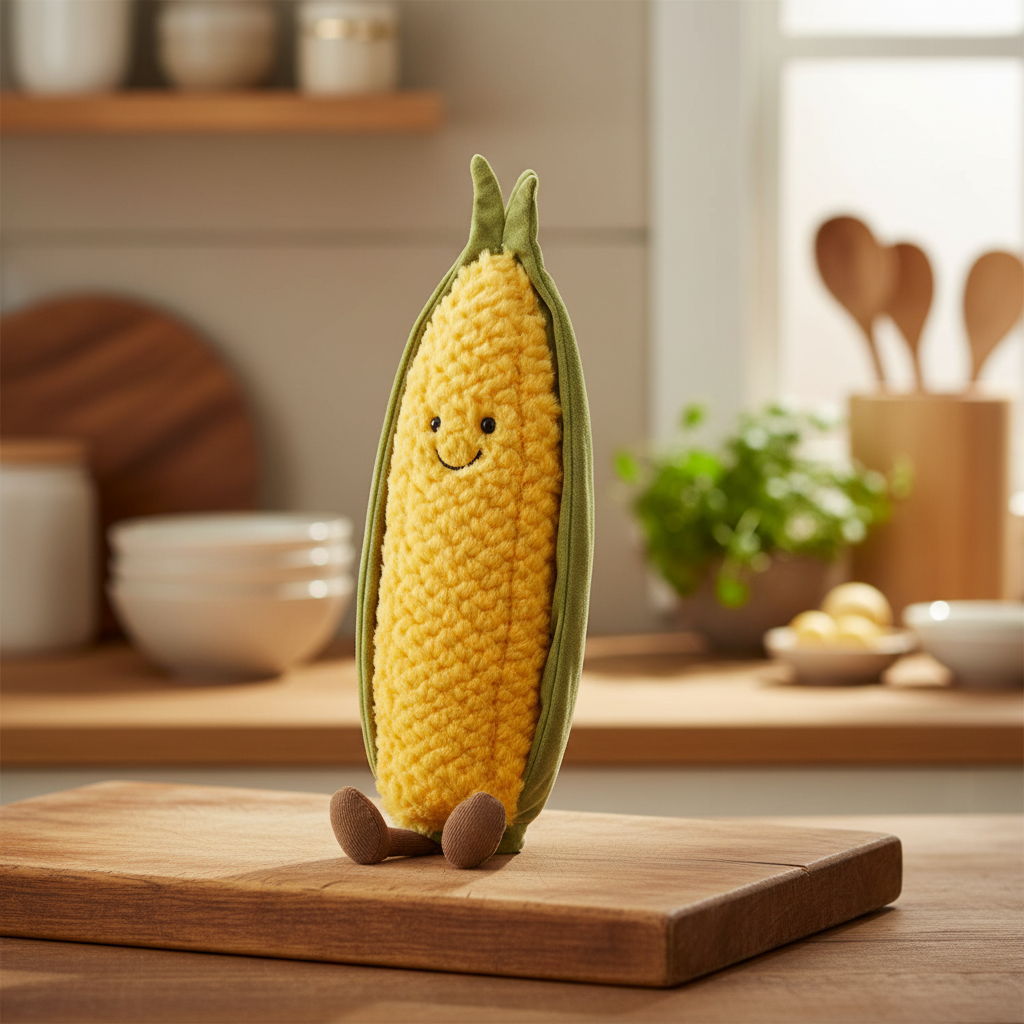 Jellycat Amuseables Sweetcorn — Peluche Épi de Maïs en ambiance cuisine