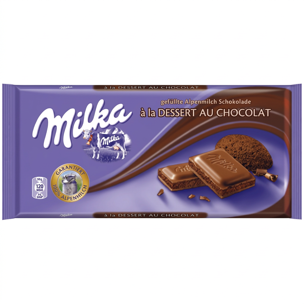 Milka dessert au chocolat sur fond blanc