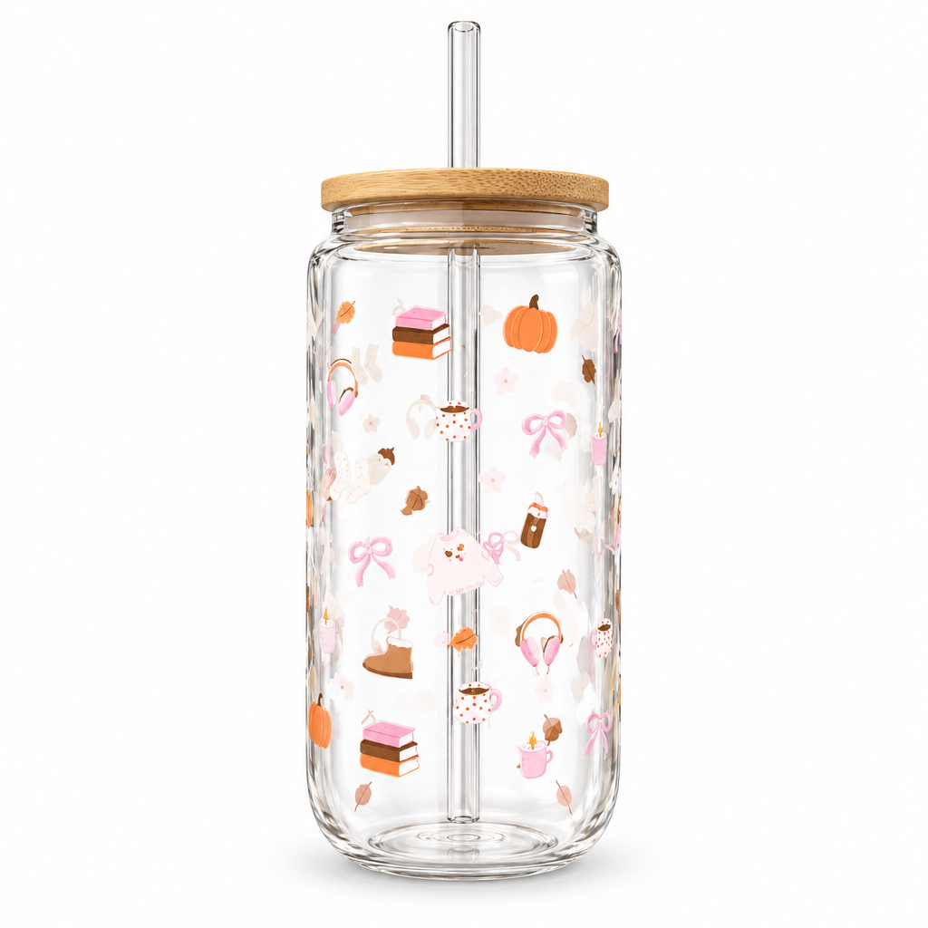 Verre 16 oz avec paille – Motif automnal gourmand | Alarocque