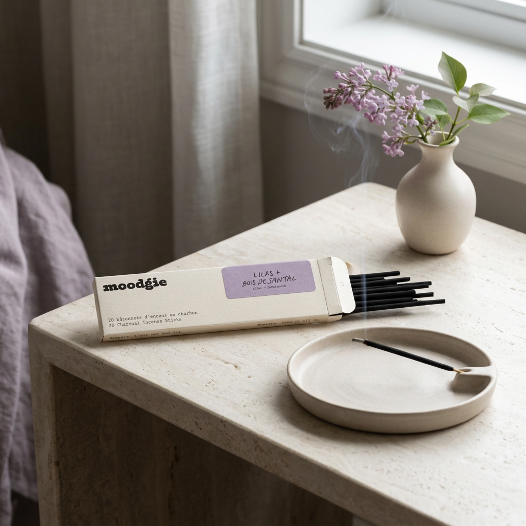 Moodgie – Encens au charbon Lilas + Bois de santal – 20 bâtonnets